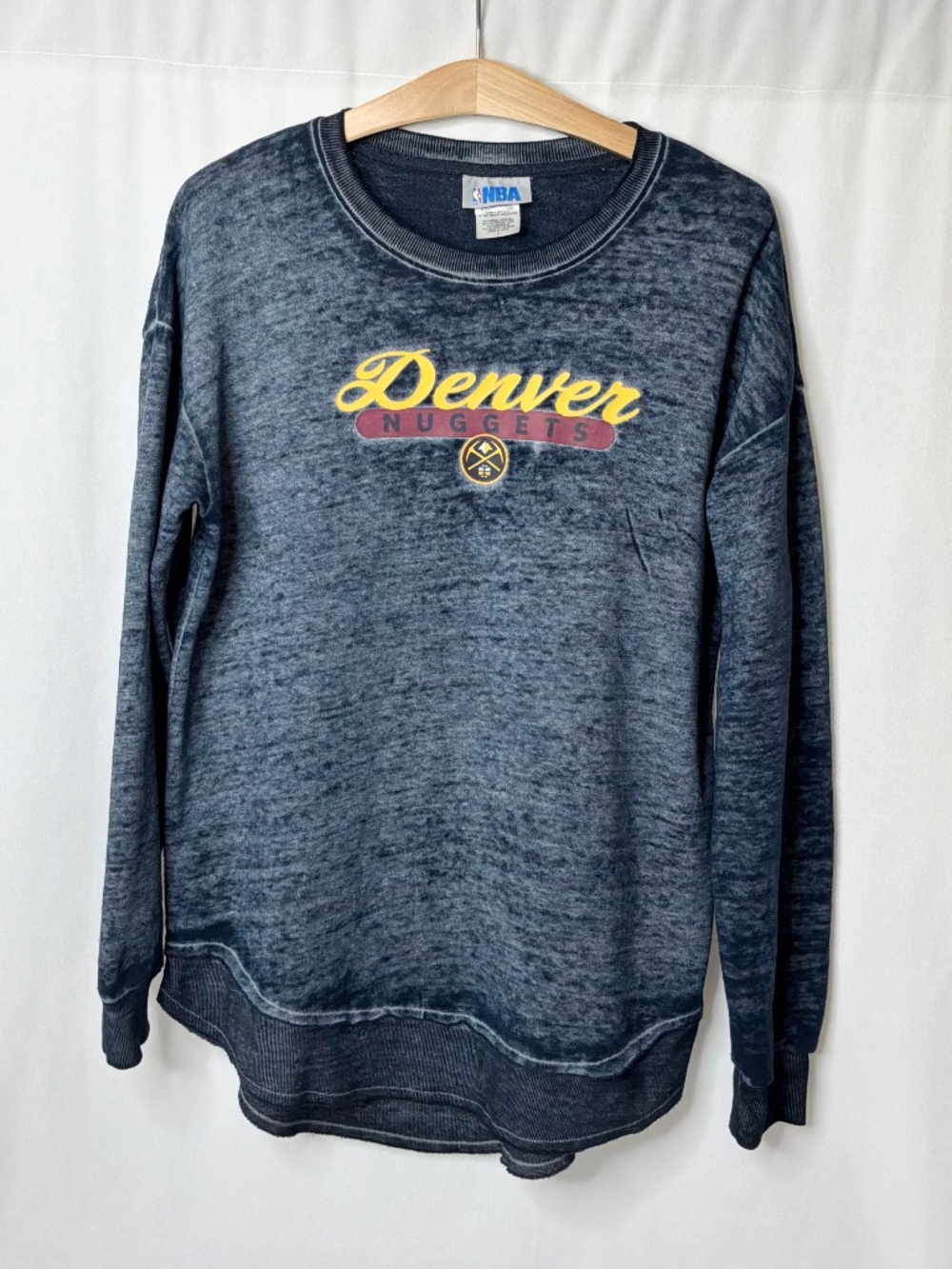 NBA Denver Nuggets Women’s Acid-washed Dark Blue Long Sleeve Sweatshirt